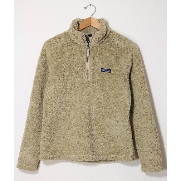 Patagonia Los Gatos 1/4 Zip Pullover Soft Teddy Fleece Sweatshirt Khaki Tan Sz M - Picture 1 of 12